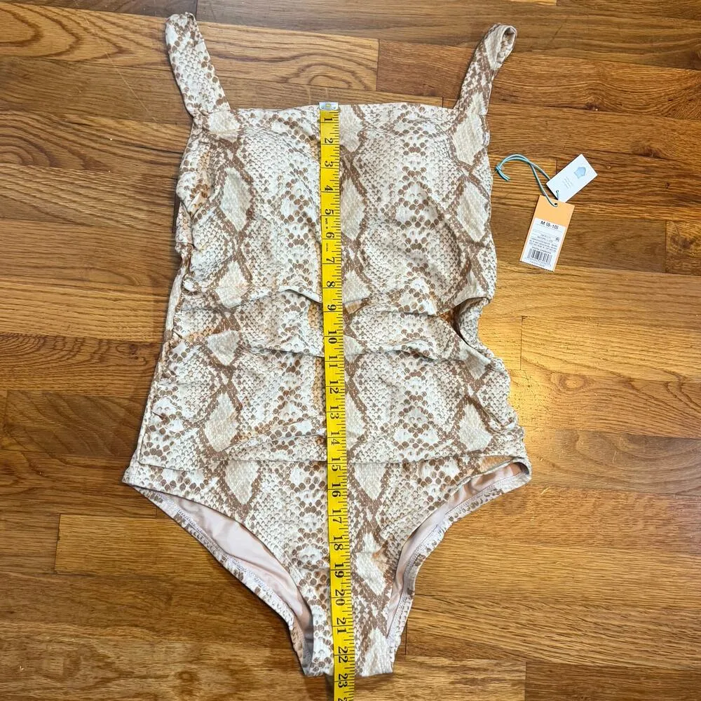 Kona Sol Women’s Medium 8 10 Brown Tan Snake Skin Print One Piece Swim suit New - Image 2
