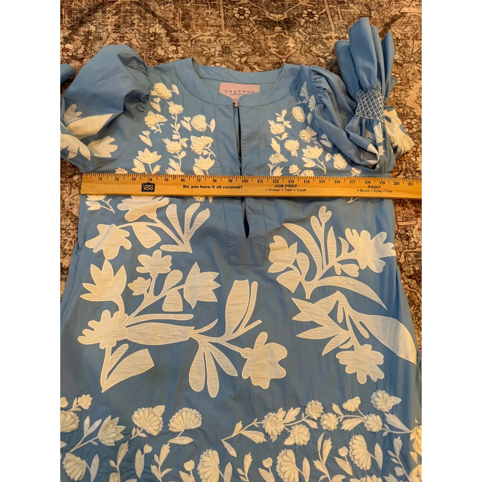 Calypso St. Barth Blue Embroidered Organic Cotton Boho Mini Knee Length Dress S - Image 5