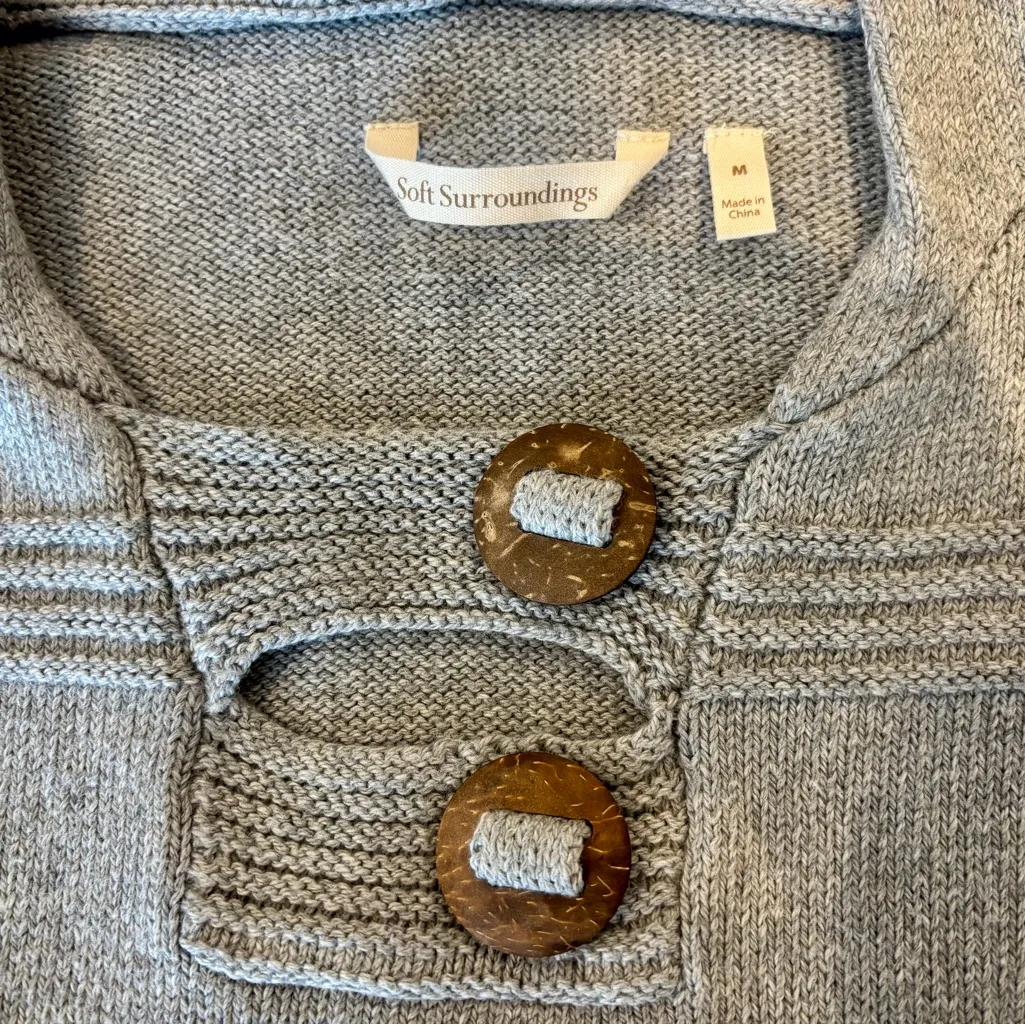 Soft Surroundings Button Neck Hooded Sweater Heather Grey Size M EUC - Image 3