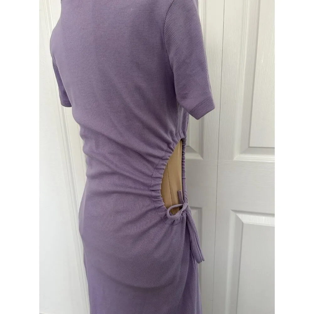 SHEIN Ribbed Crew Neck Short Sleeve Open Side Bodycon Fitted Purple Dress Sz M - Image 3