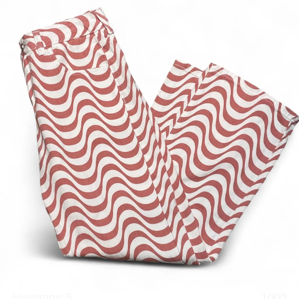 Princess Polly Puerto Denim Retro Pink White Retro Waves High Waisted Jeans Sz 4 - Image 2