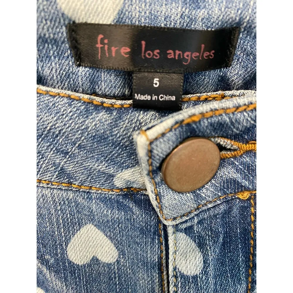 Fire Los Angeles Skinny Jeans 5 Juniors Med Wash Distressed Heart Print Mid Rise - Image 3