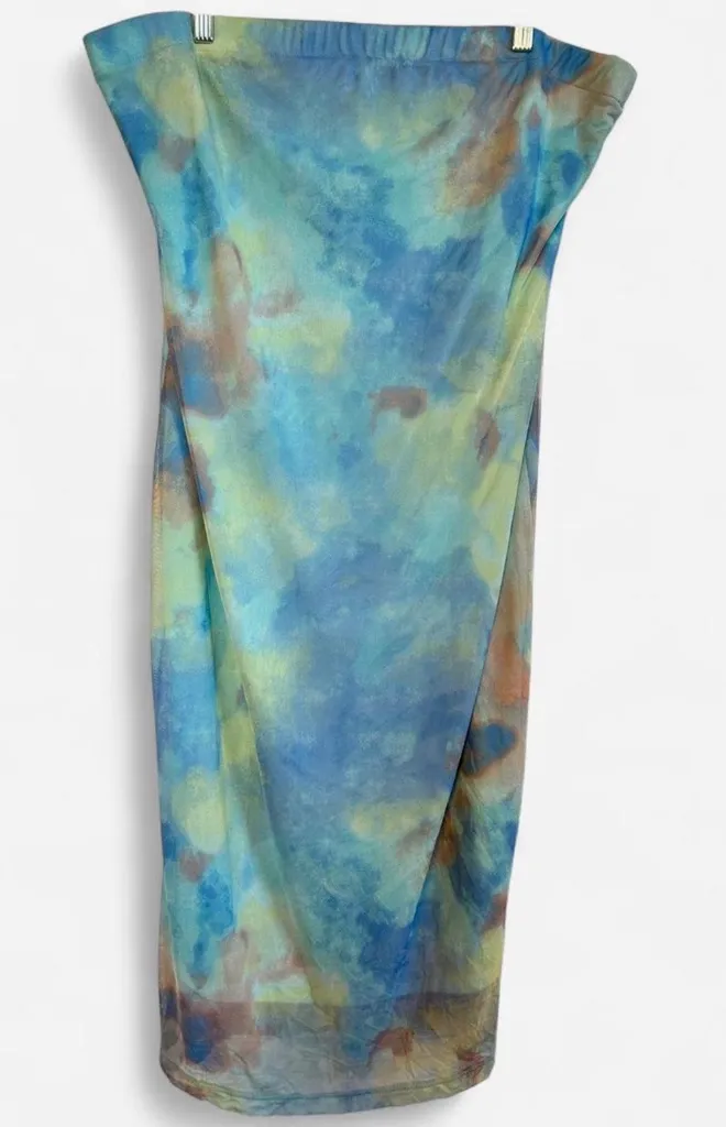 Full Circle Trends Strapless Mesh Midi Dress | Size 3X | Tie Dye Bodycon - Image 1