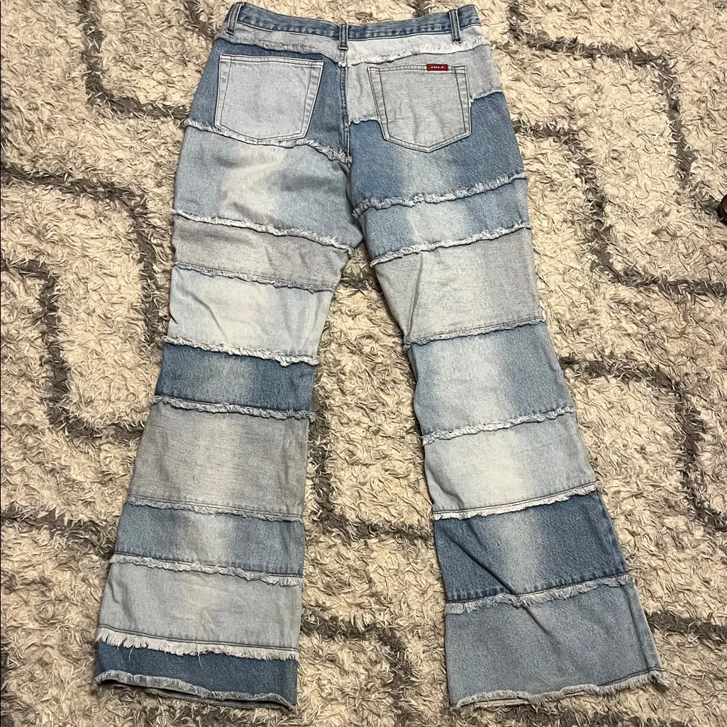 Y2K Zana-di Women's Blue Patchwork Flare Jeans - Image 9