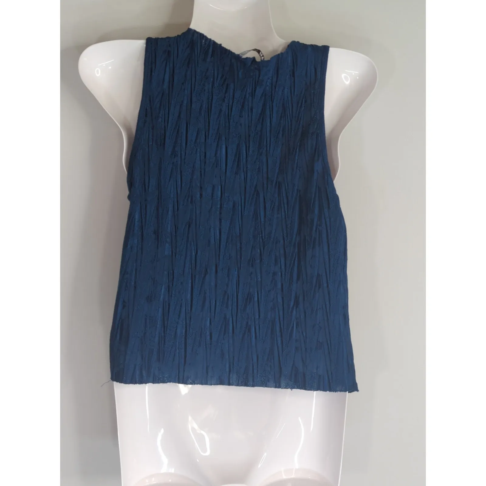 Zara Steel Blue Two Pieces Crinkle Jumpsuit Women's Small Modest Elegant Coastal - Image 5