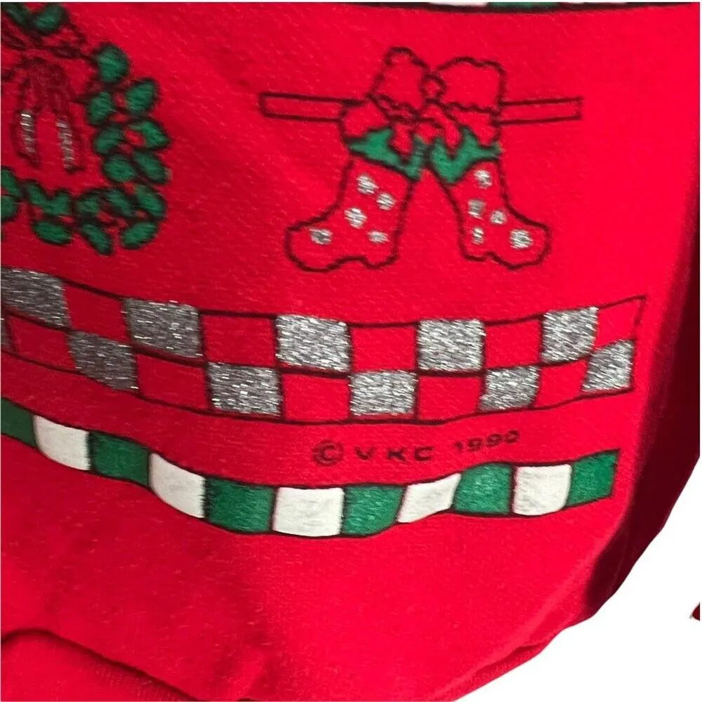 Vintage 90s Varsity Ugly Christmas Sweatshirt Santa Snowman Reindeer Unisex Larg Red Size L - Image 4