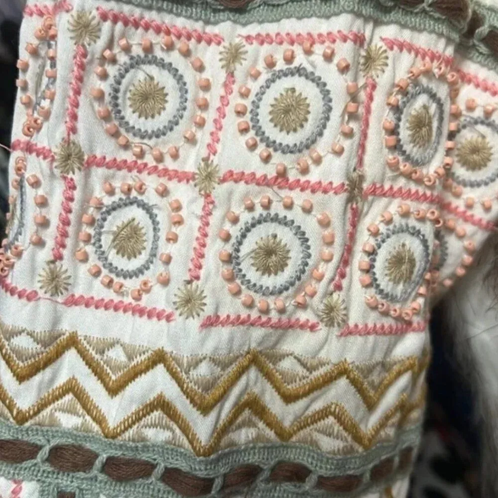 Bl^nk London x Anthropologie NWOT Embroidered Beaded Cropped Faux Fur Jacket XS - Image 6