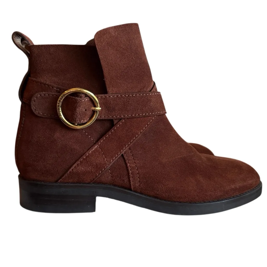 See by Chloé Lyna Suede Ankle Boots Brown Gold Buckle Women’s Size 40.5(US 10.5) - Image 2