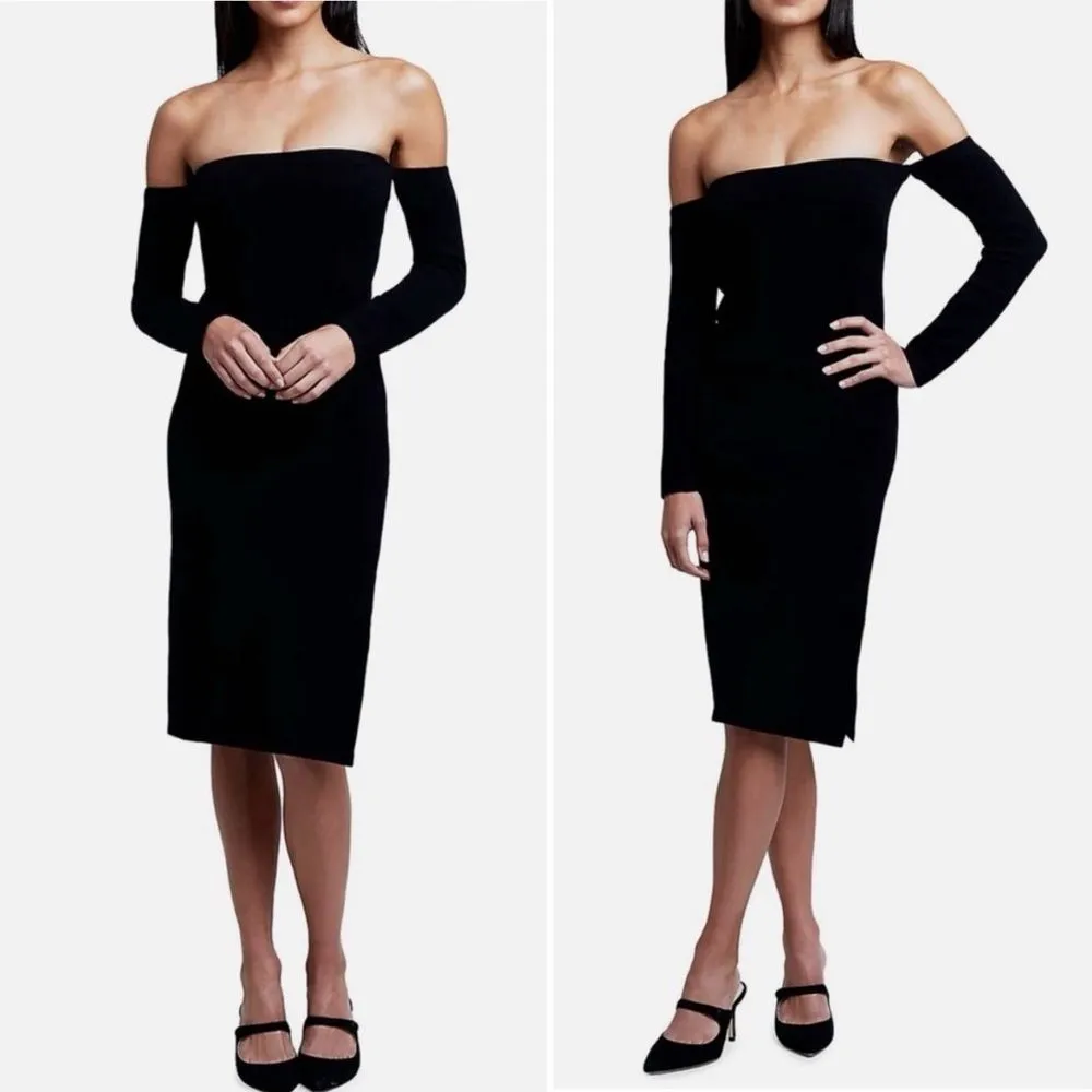 L’Agence Felicia Black Knit Off The Shoulder Fitted Bodycon Dress Size XXS - Image 4