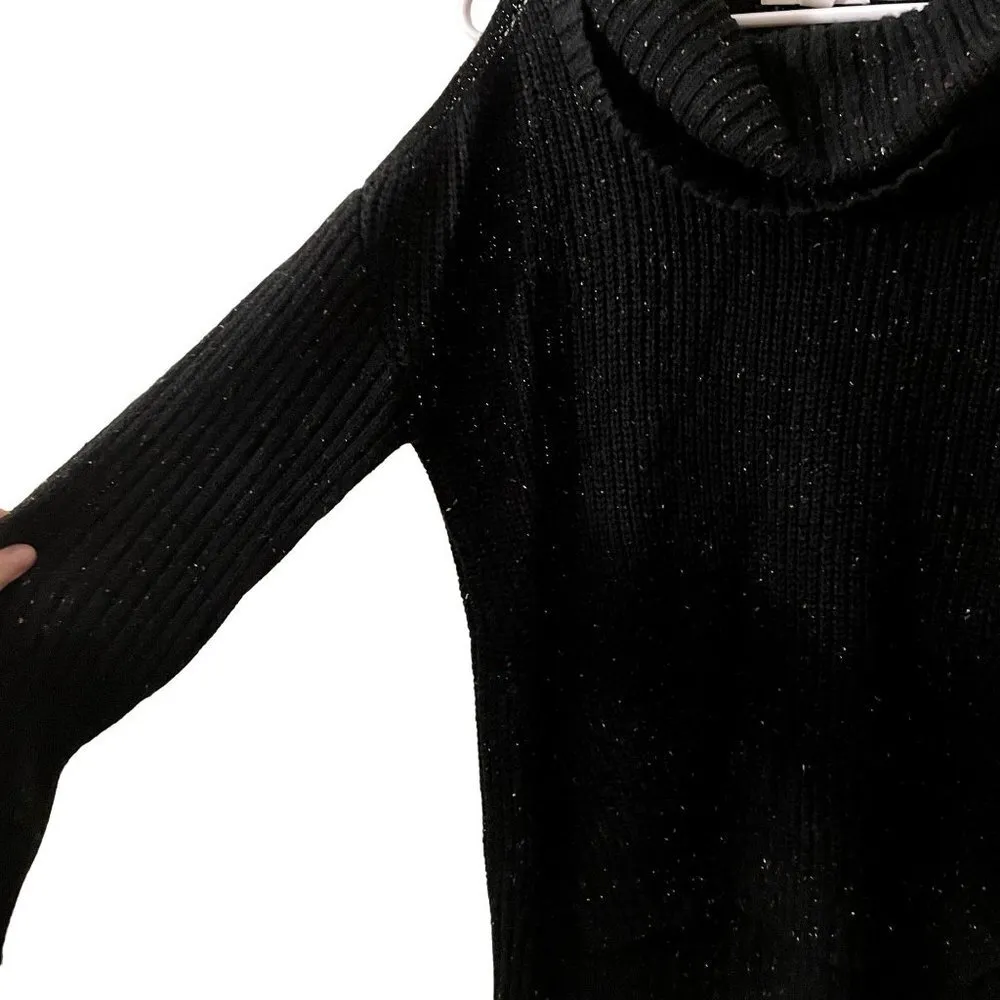Moral Fiber cold shoulder long sleeved black knit sweater turtleneck top warm - Image 3