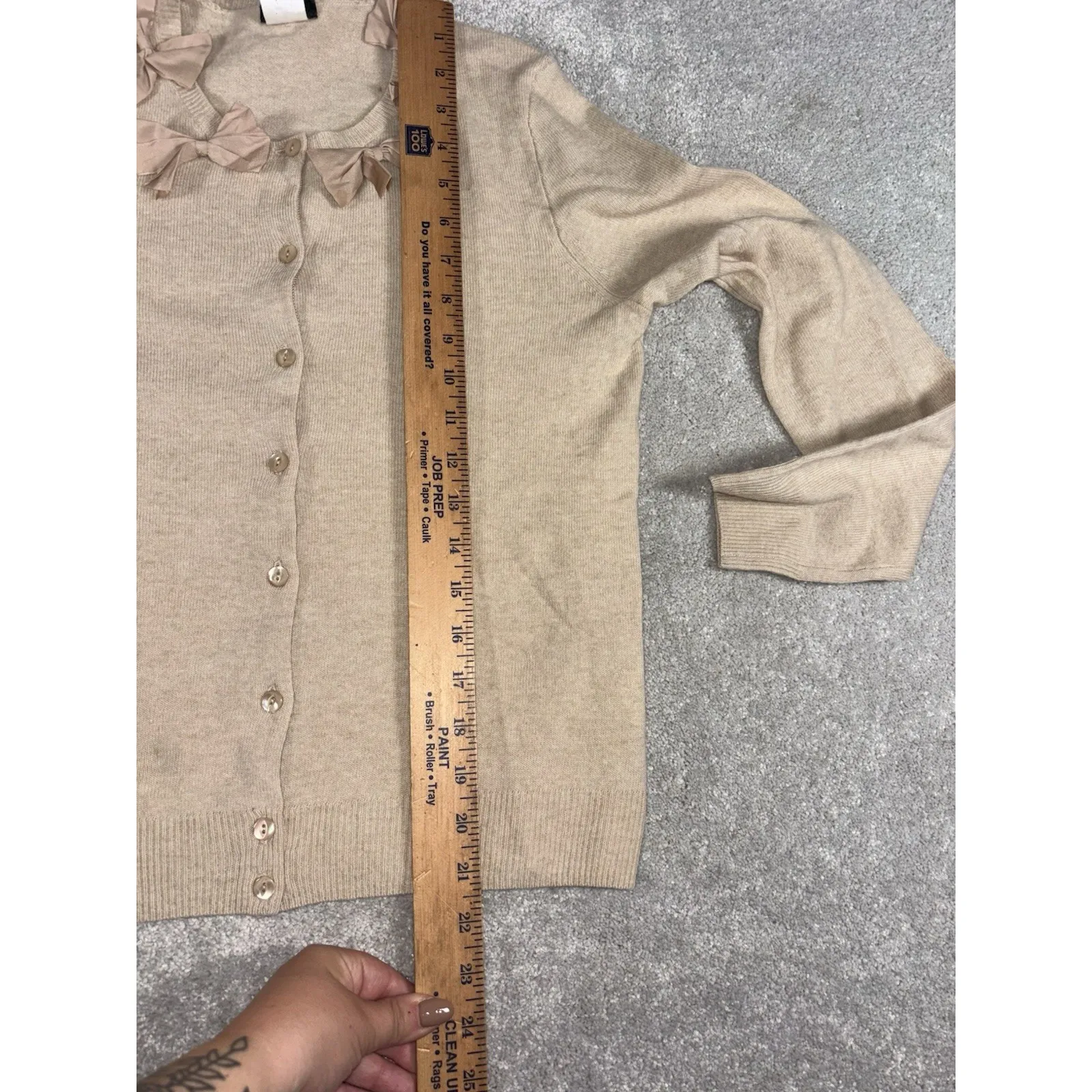 J. Crew Womens Small Latte Cardigan Sweater, Bows Around Collar, Wool & Cashmere - Image 7