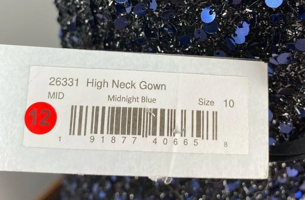 Mac Duggal Midnight Blue Cowl Back Boat Neck Sequined Evening Gown 12 $398 26331 - Image 15