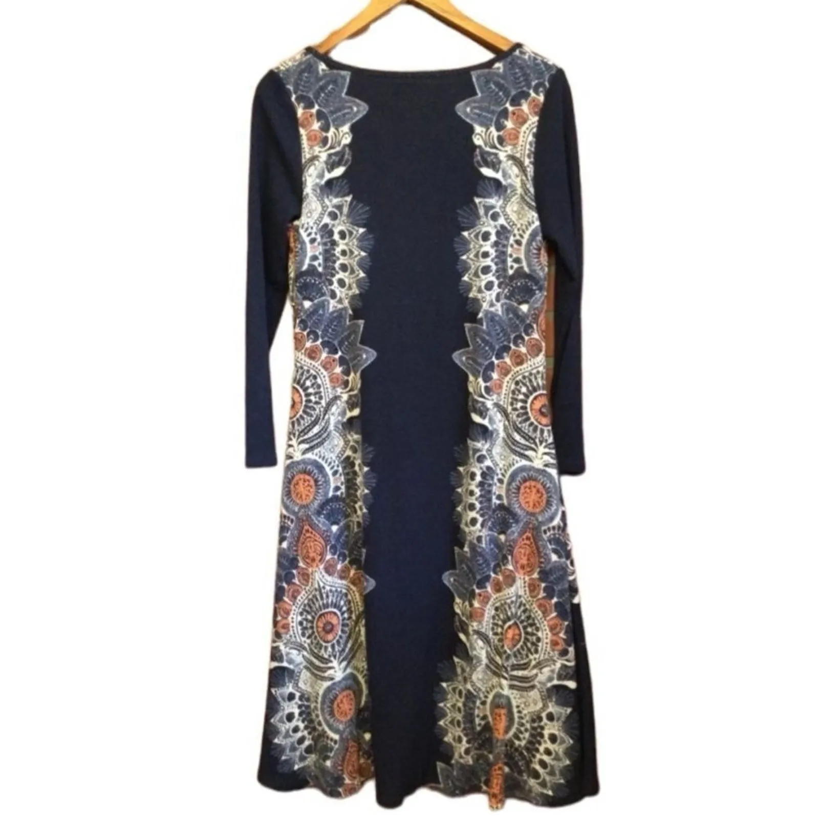 MAEVE / Anthropologie Eria Navy Blue Boho Lined Sweater Midi Dress, Size XS - Image 7