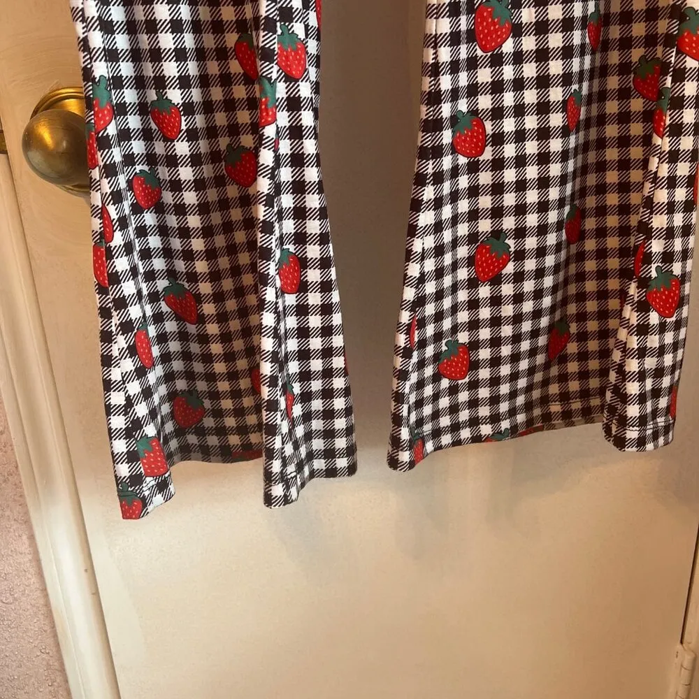 Shein Curve 1XL Gingham & Strawberry Print Wide-Leg Pants For Women - Image 3