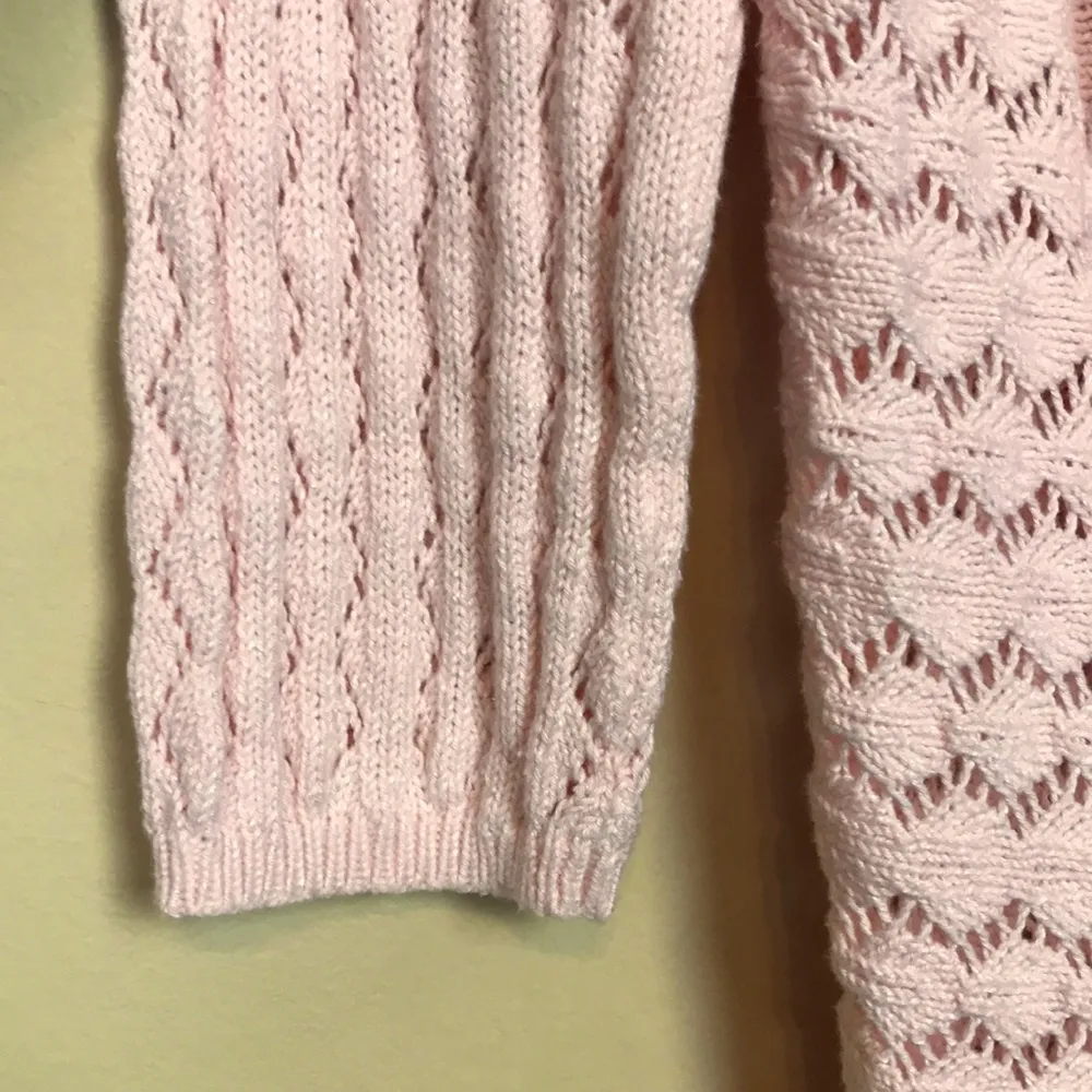 J. Jill Women’s Linen Blend Knit Crochet Open Drape Front Pink Cardigan Sweater - Image 4