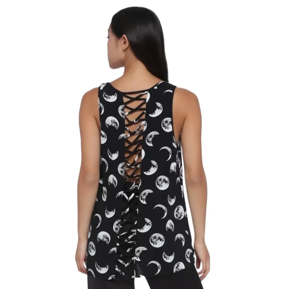 Hot Topic Moon Phases Crisscross Back Tank Top Black White Size Small - Image 4