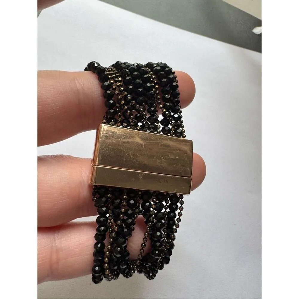 90's Vintage Womens Chunky Dark Beaded Gold Clasp Cuff Bracelet Y2K Edgy Preppy - Image 4