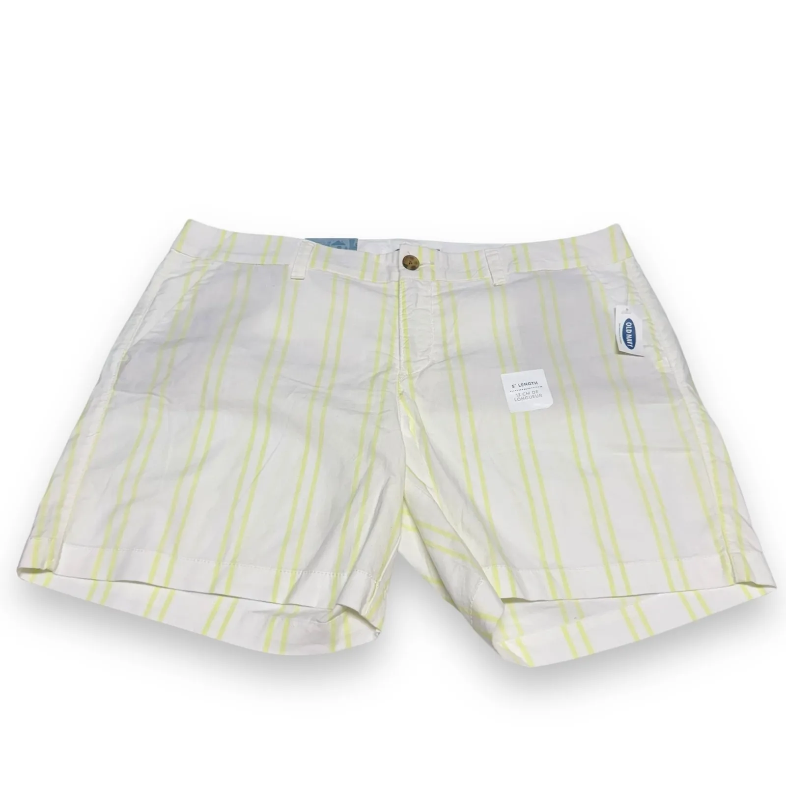 Old Navy Womens Shorts Sz 14 White Yellow‎ Neon Stripes 5" NEW NWT Cotton - Image 2