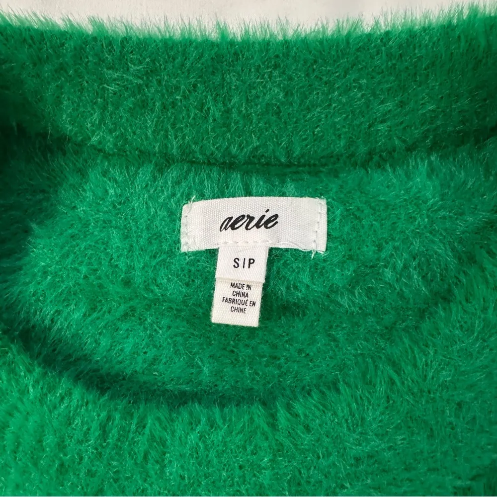 NEW Aerie Flurry Crew Sweater Green Alpine Long Sleeve Fuzzy Lounge Size S - Image 7