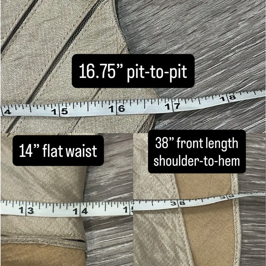 Adrianna Papell Champagne Gold Metallic Tiered Ruffle Empire Waist Dress Size 4 - Image 9