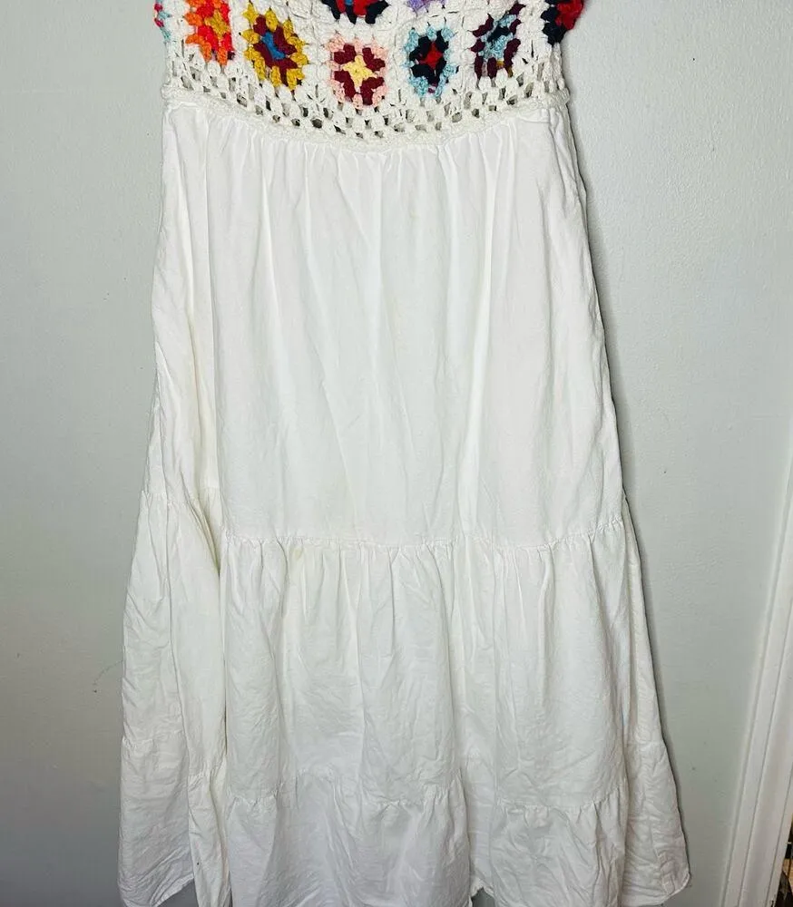 SLATE & WILLOW White Boho Crochet Top Ruffles Flowy Midi Dress Size Medium - Image 9