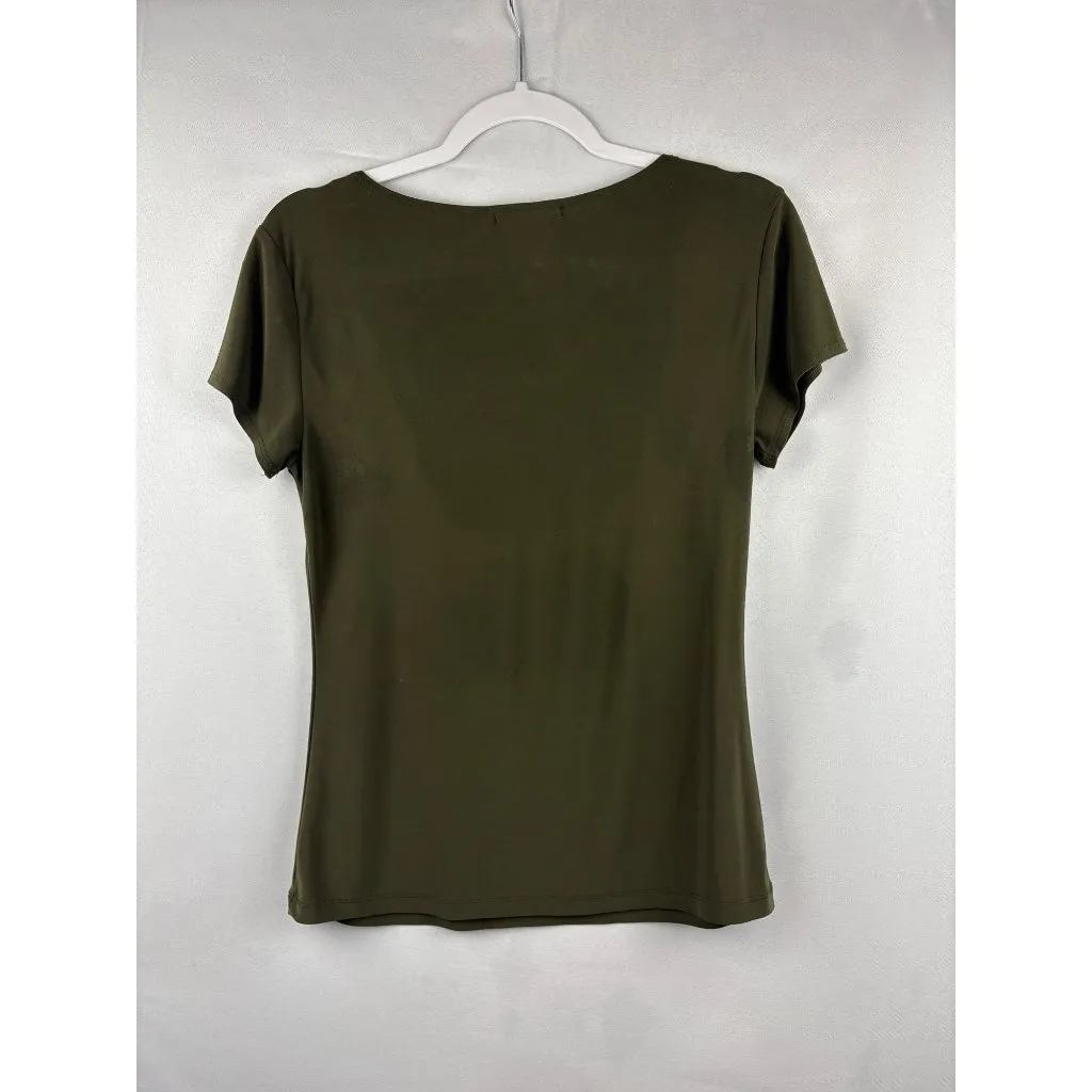 Susan Lawrence Petite Medium Olive Green Short Sleeve Top With Gathered Neckline - Image 4