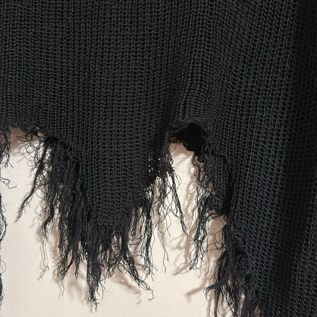 DIGS NYC shredded v neck cropped sweater black semi sheer knit NWT fall Size M - Image 4