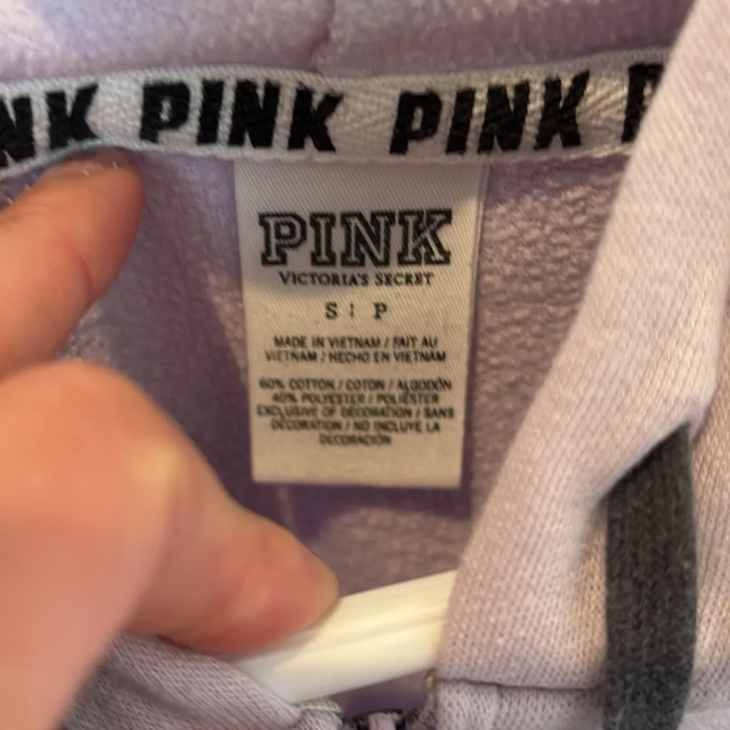Women’s PINK Victoria's Secret Light Lavender Zip up Hoodie size Small - Image 2