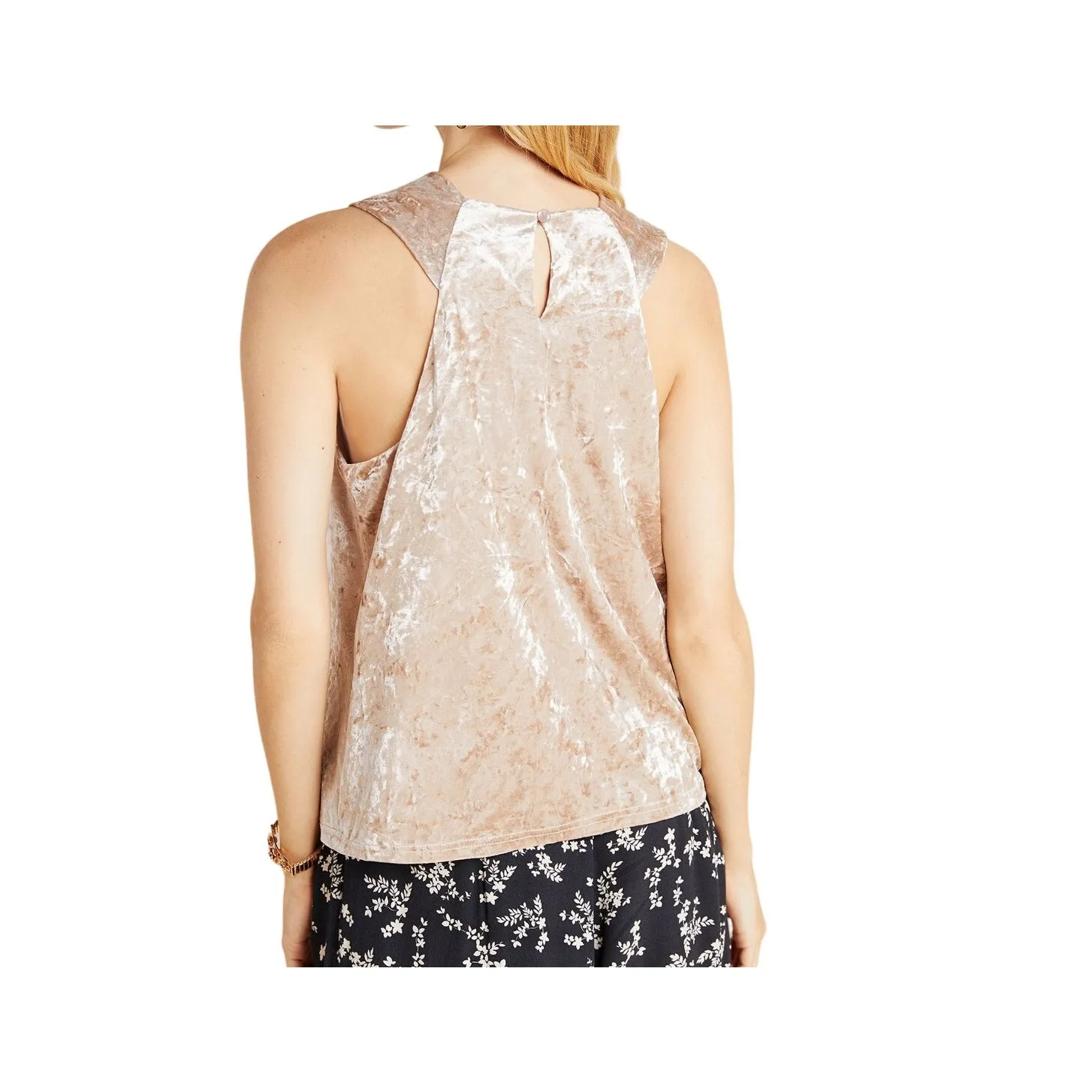 Anthropologie Porridge Jessie Halter Top S Beige Crushed Velvet Evening Glamour - Image 5