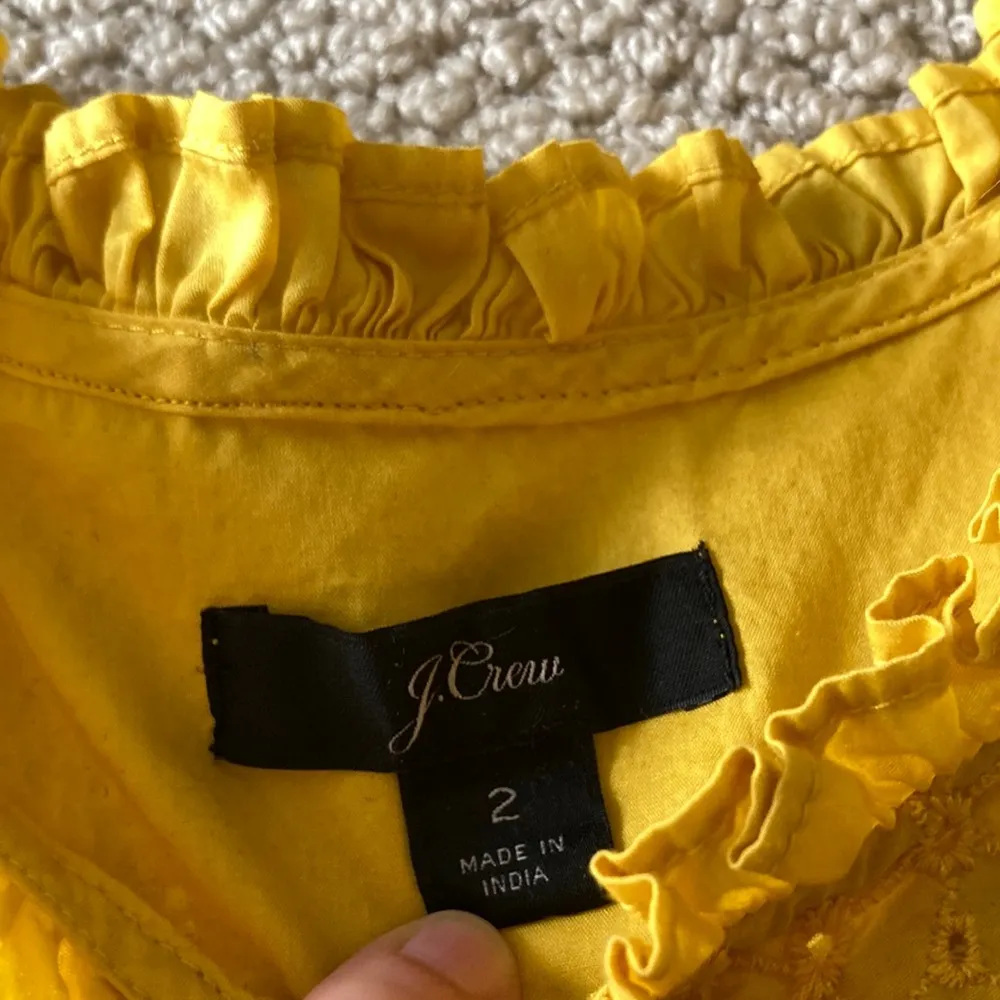 J. Crew Embroidered Blouse Frilled Ruffled Shirt Tunic Yellow Size 2 Like NEW - Image 7