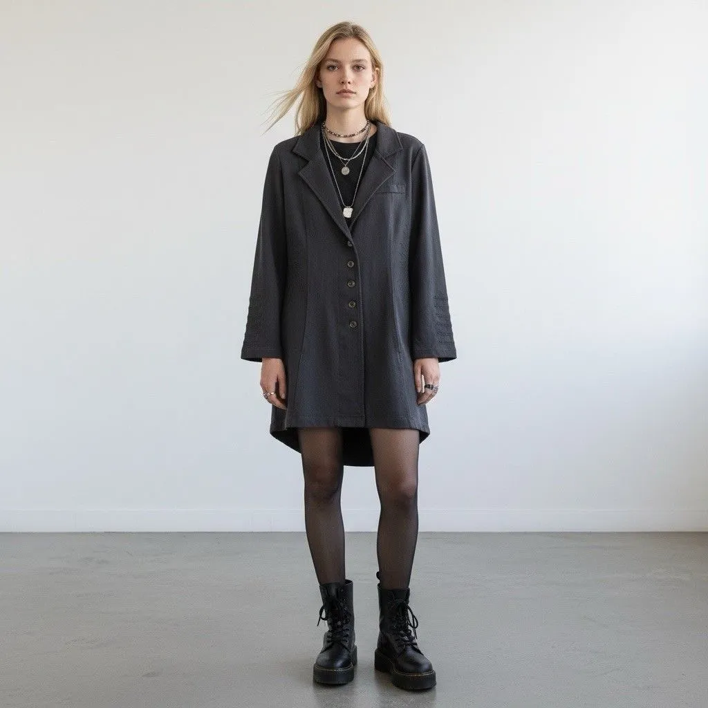 Soft Surroundings Embroidered Jacket Cardigan Small Gray Military Grunge Goth - Image 2