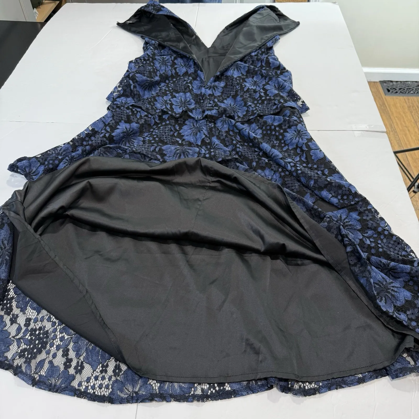 Lulus Molinetto Navy Blue Lace Ruffled Tiered Sleeveless Maxi Dress Size LARGE - Image 8