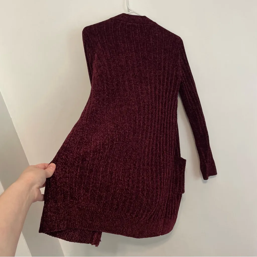 MATTY M Chenille Cardigan Burgundy Maroon Red Ribbed Chunky Knit Long Sweater S - Image 13