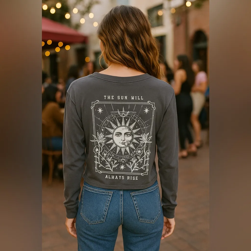 Tilly’s Rebellious One Gray Long Sleeve Shirt Celestial Design Size Small - Image 2