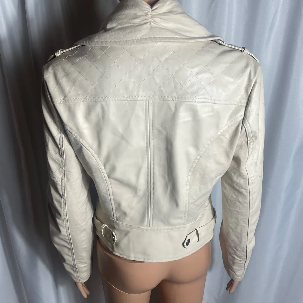 Ookie & Lala Women's Size S Mix Media Drape Front Moto Jacket Color Stone NWT - Image 8