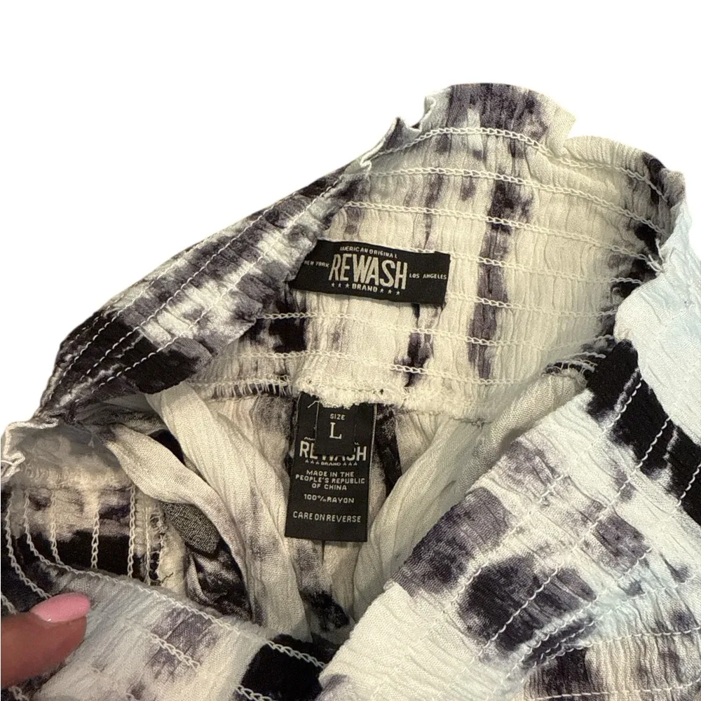 REWASH BRAND Linen White Blue Tie Dye High Rise Wide Leg Pant Large - Image 6