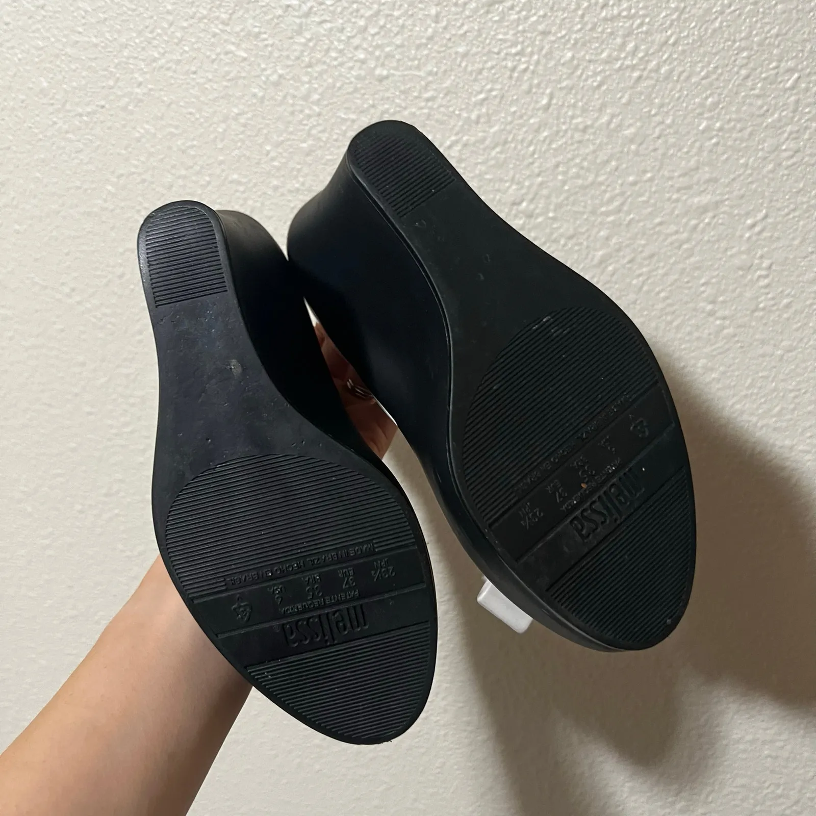 Melissa Queen Peep Toe Bow Wedges Black White Melflex Rubber plastic PVC WOMEN 6 - Image 9