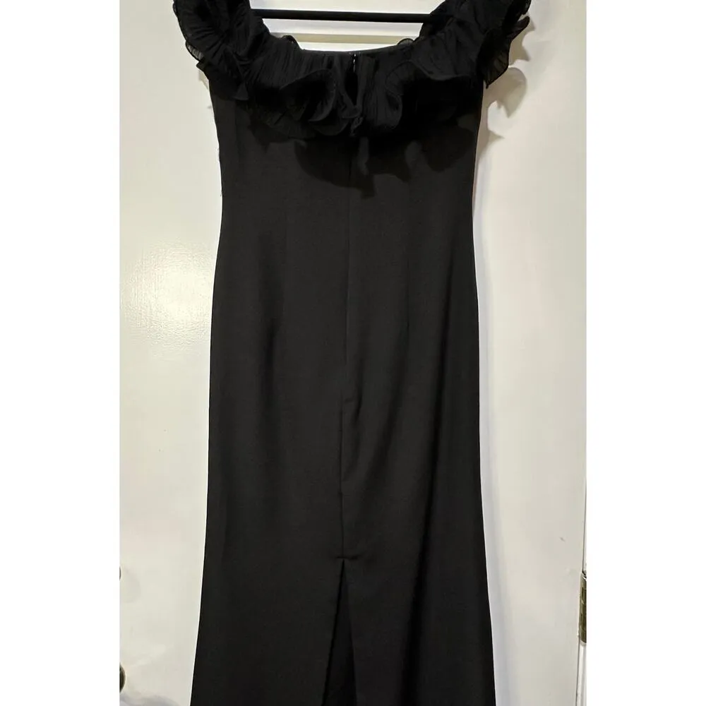 Ieena 4 Mac Duggal Off the Shoulder Ruffle Detail Column Gown Black 4 NWT 49643 - Image 13