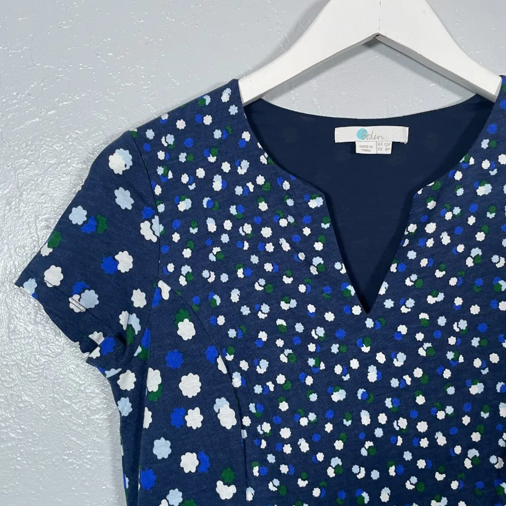 Boden Women 8P Petite Blue Floral Emory Jersey Dress Sheath Midi Lined Bodice - Image 4