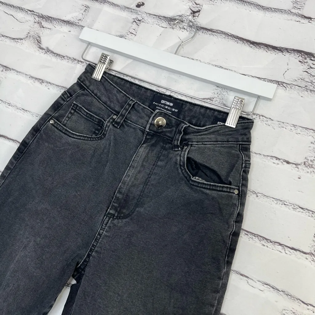 Y2K Cotton On High Rise Stretch Mom Jeans Black Distressed Preppy Size 4 Grunge - Image 7