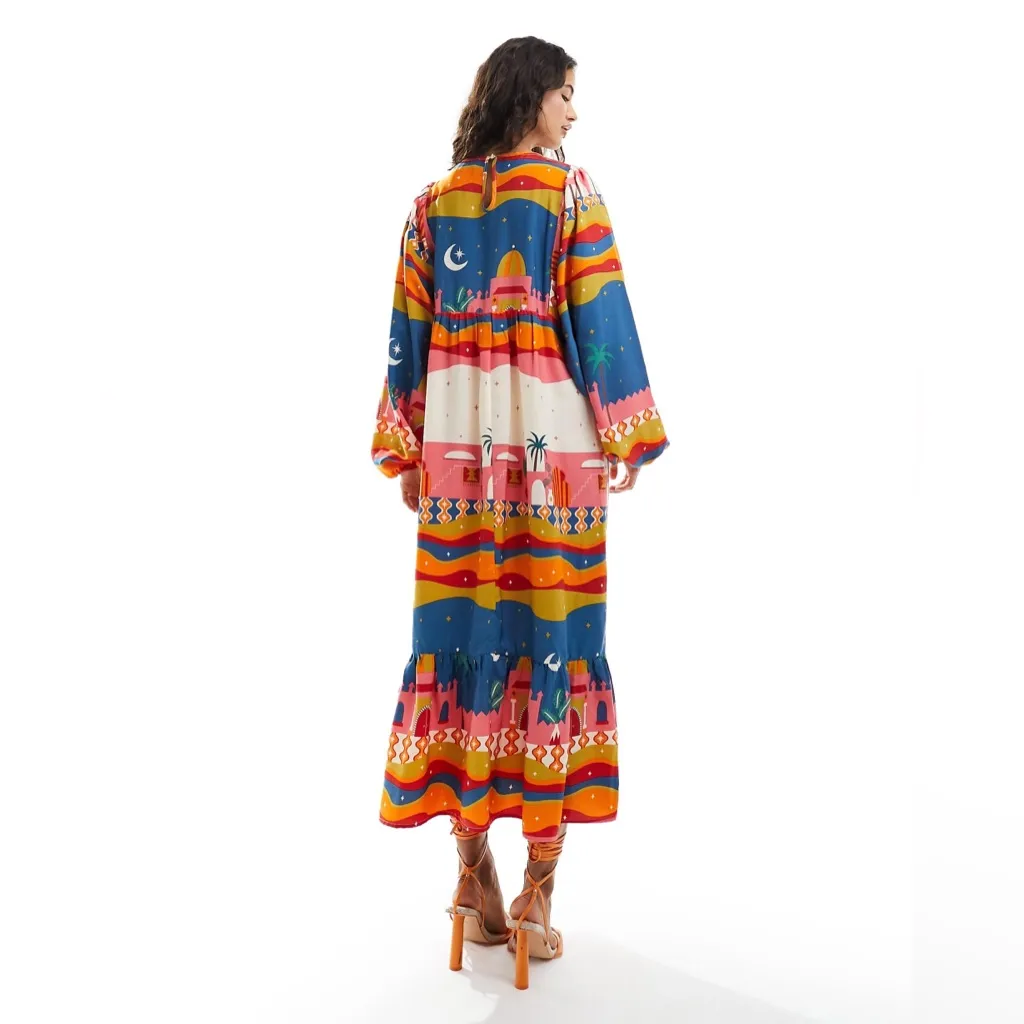 Never Fully Dressed Paradise Festival Colorful Midaxi Dress 2 Orange - Image 4