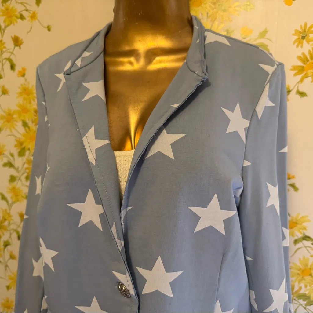 NWT blue and white Star pattern print women’s cotton blazer size L Size L - Image 4