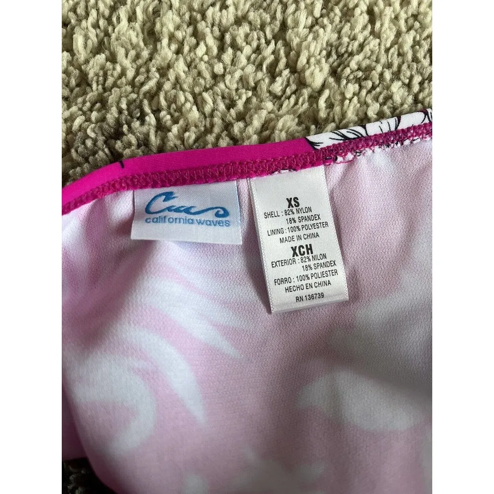 NWT California Waves Hot Pink Tropical Floral Print Tie Sides Bikini Bottom XS - Image 7