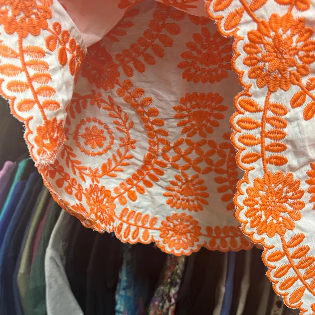 Sunday Up Orange King Street Embroidered Tunic Dress Preppy Beachy - Image 7
