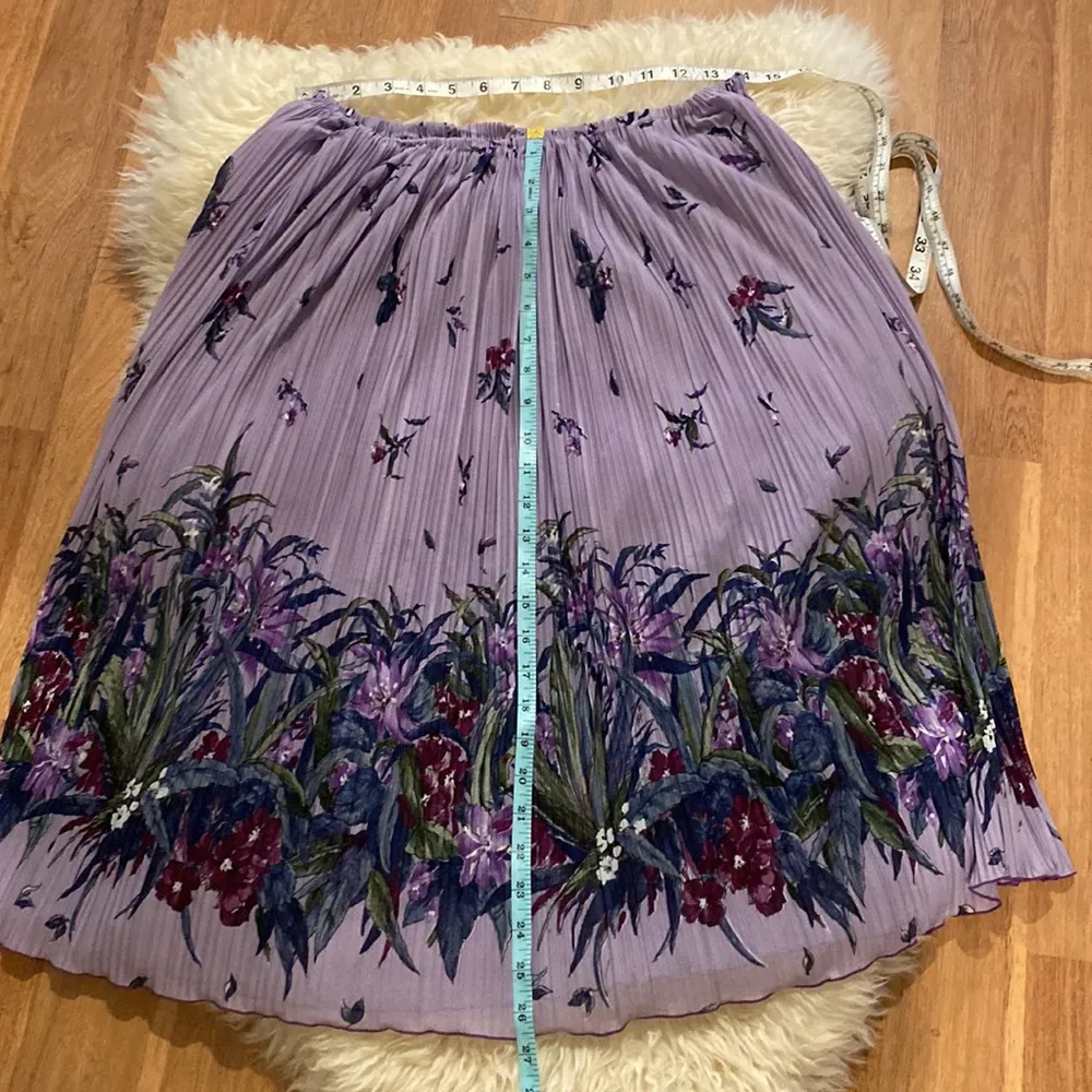 Plaza Square Vintage 2 Piece Skirt Set Purple Floral Pleated Ruffles EUC L/XL - Image 13