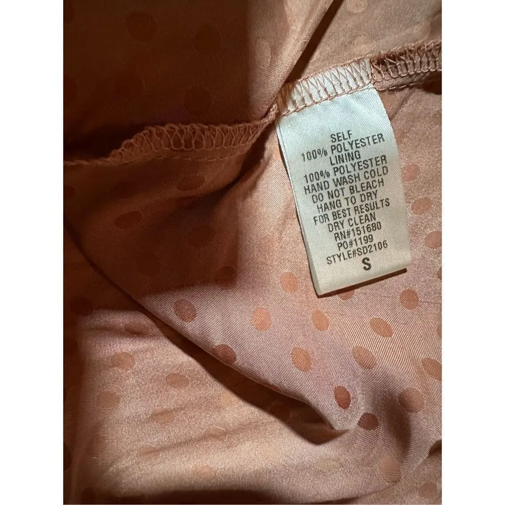 STORIA ruched flouncy light pink polka dot mini dress sz S - Image 11