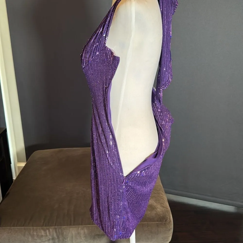 Women’s Purple Fully Sequined Short Prom Party Dress Halter Neck Size 8 NEW - Image 6