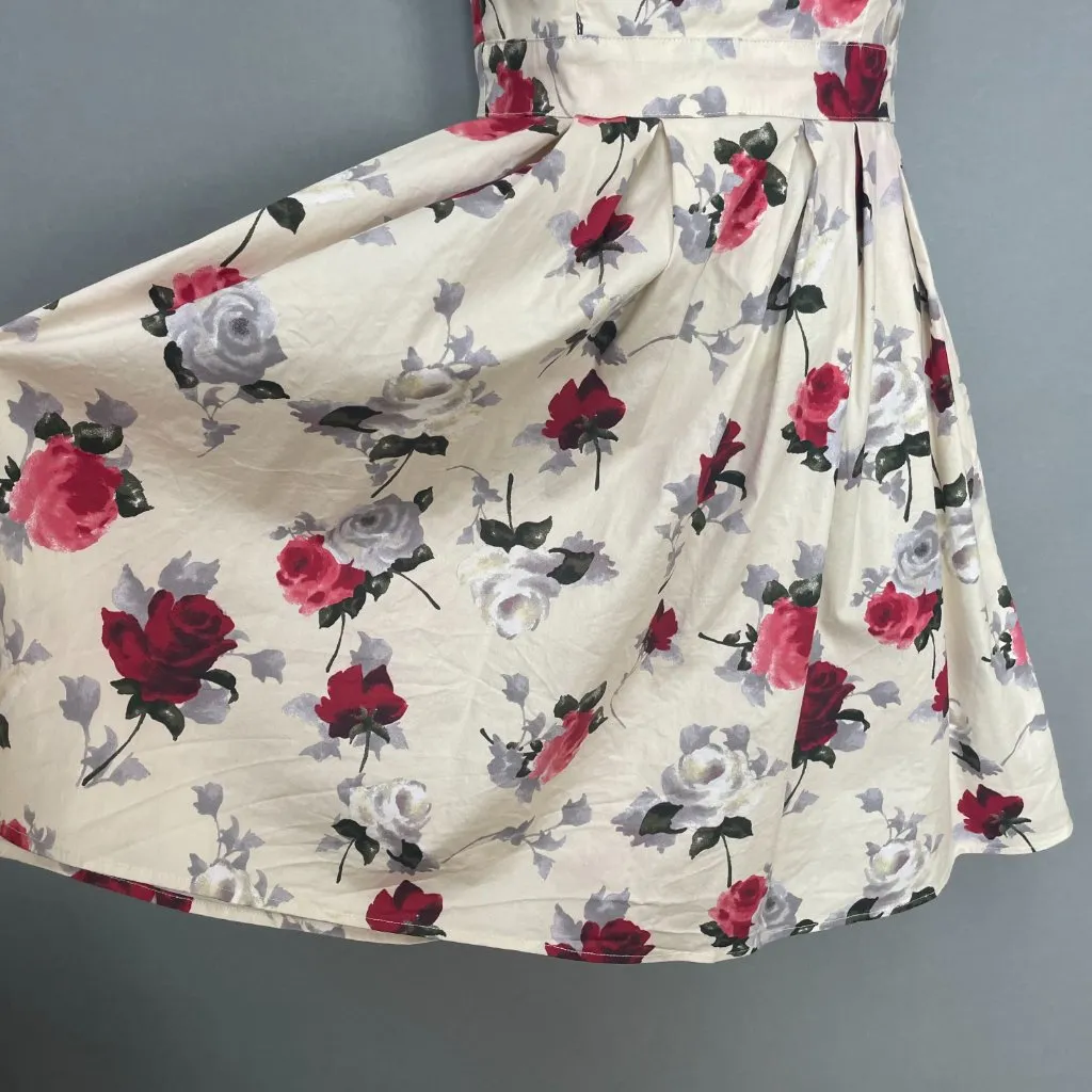 Hell Bunny Eloise Mini Dress Rose Print Cream‎ Bow Adjustable Straps Sz XS Retro - Image 8