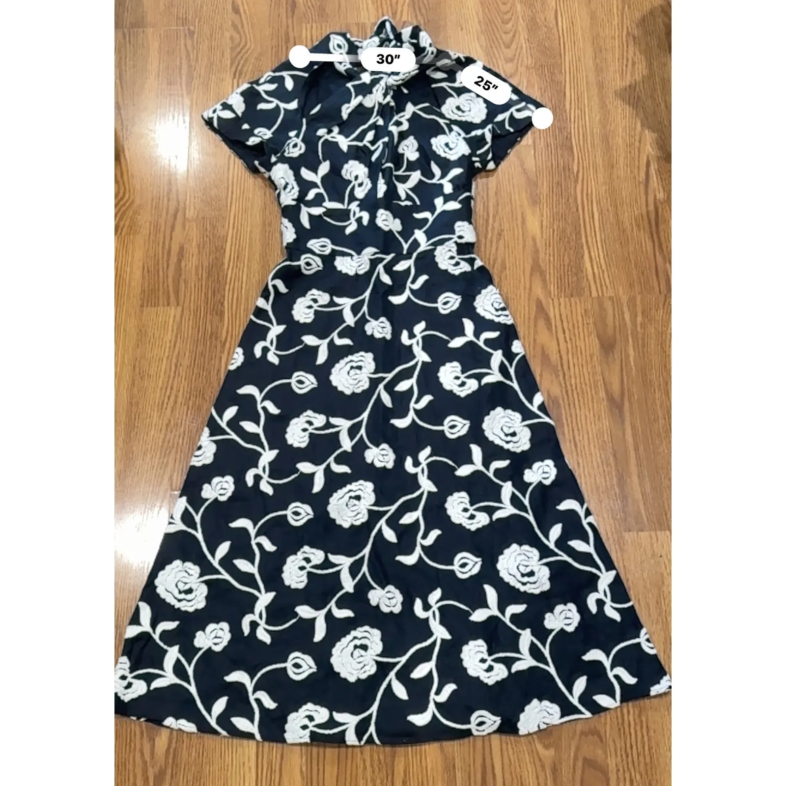 Silvia Tcherassi Lea Blue Embroidered Linen Cotton Midi Dress Twist Neckline S - Image 9