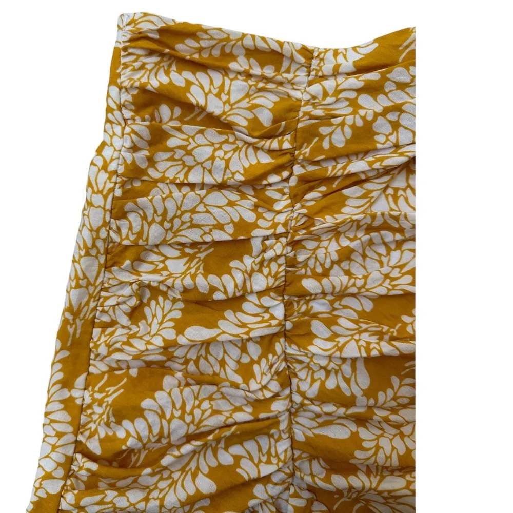 Indikah Yellow White Ruched Frill Zip Back Floral Mini Flounce Skirt Medium - Image 3